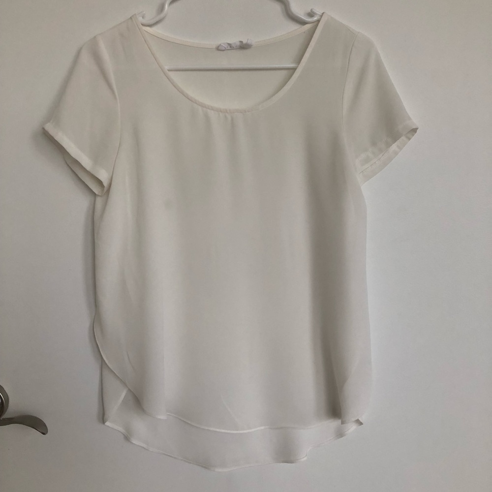 Lush Cream Short Sleeve Layered Chiffon Blouse